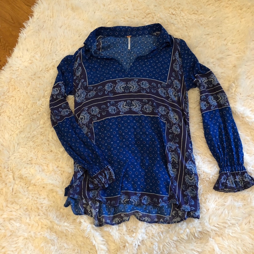 Free People Blue Paisley Long Sleeve Dress